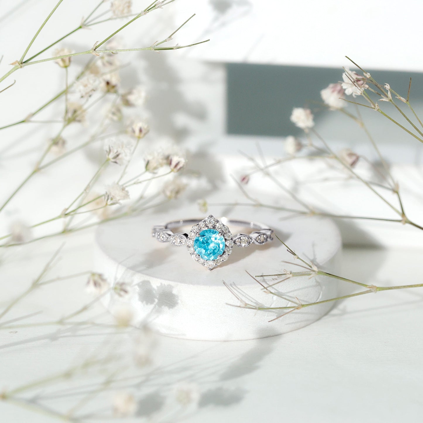 0.8 Carat Aquamarine and Diamond Designer Engagement Ring