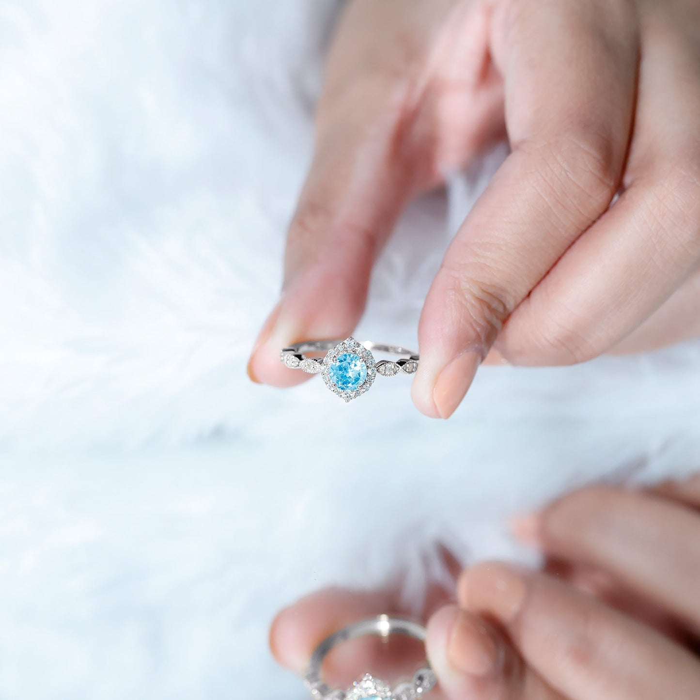 0.8 Carat Aquamarine and Diamond Designer Engagement Ring