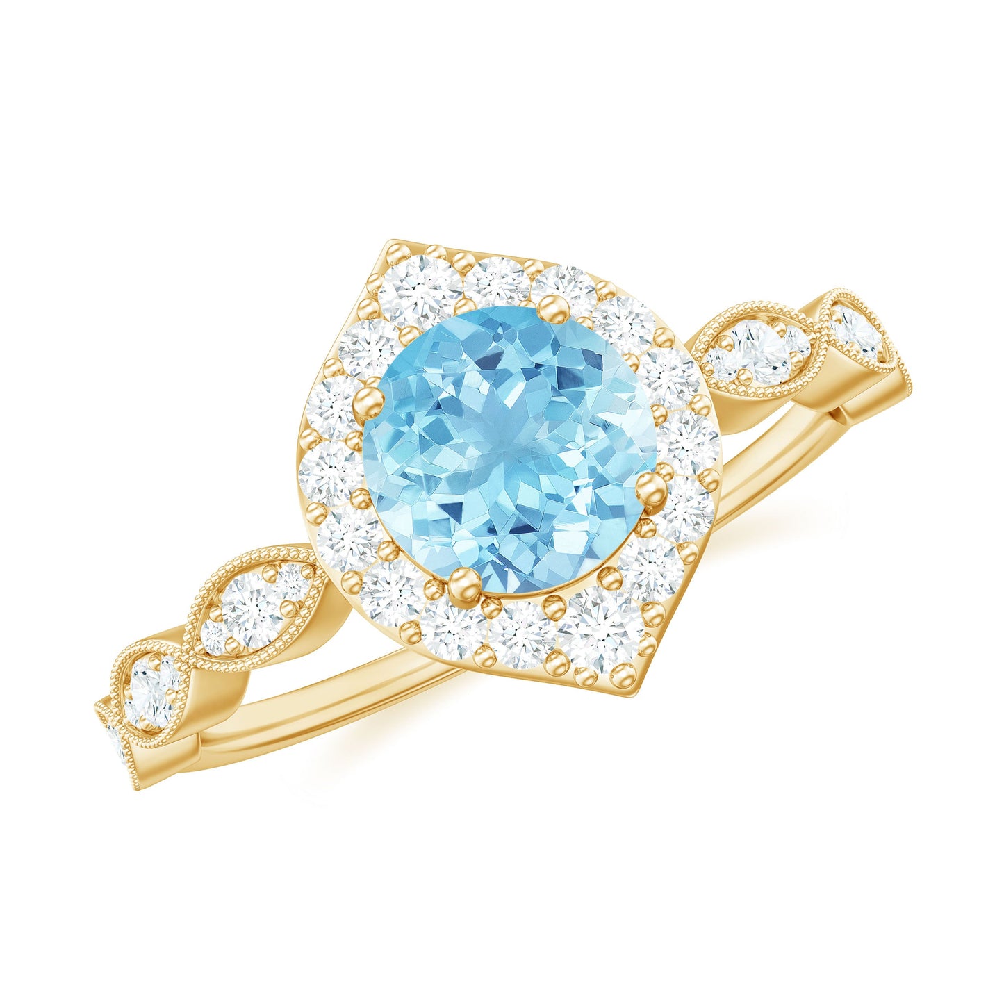 0.8 Carat Aquamarine and Diamond Designer Engagement Ring