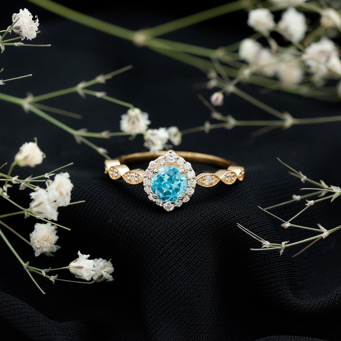0.8 Carat Aquamarine and Diamond Designer Engagement Ring