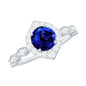 Vintage Inspired 1 Carat Lab Grown Blue Sapphire Engagement Ring with Diamond Halo