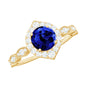 Vintage Inspired 1 Carat Lab Grown Blue Sapphire Engagement Ring with Diamond Halo