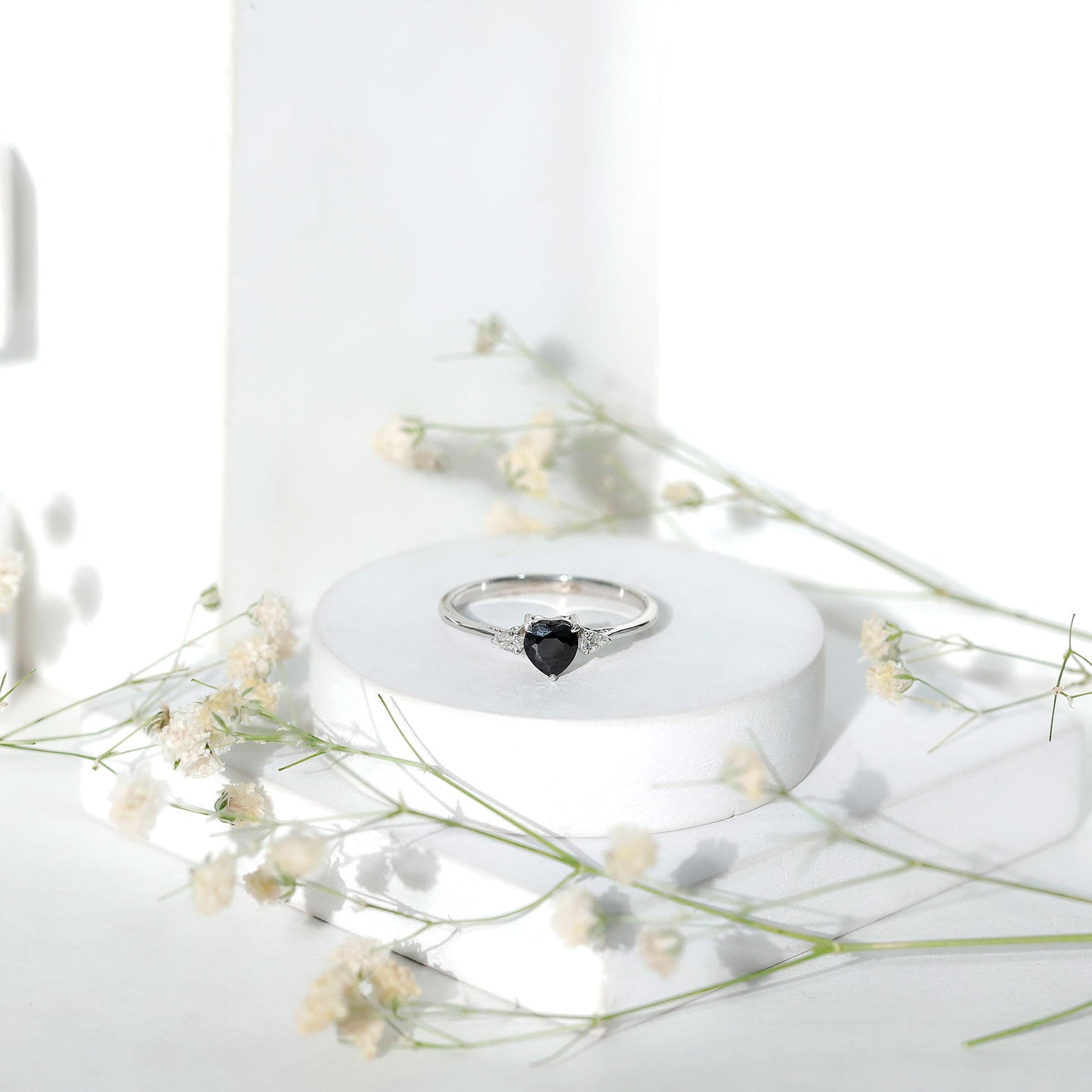 Certified Lab Grown Black Diamond Heart Promise Ring with White Diamond
