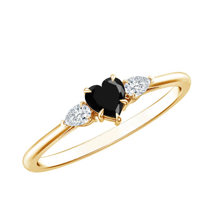 Certified Lab Grown Black Diamond Heart Promise Ring with White Diamond