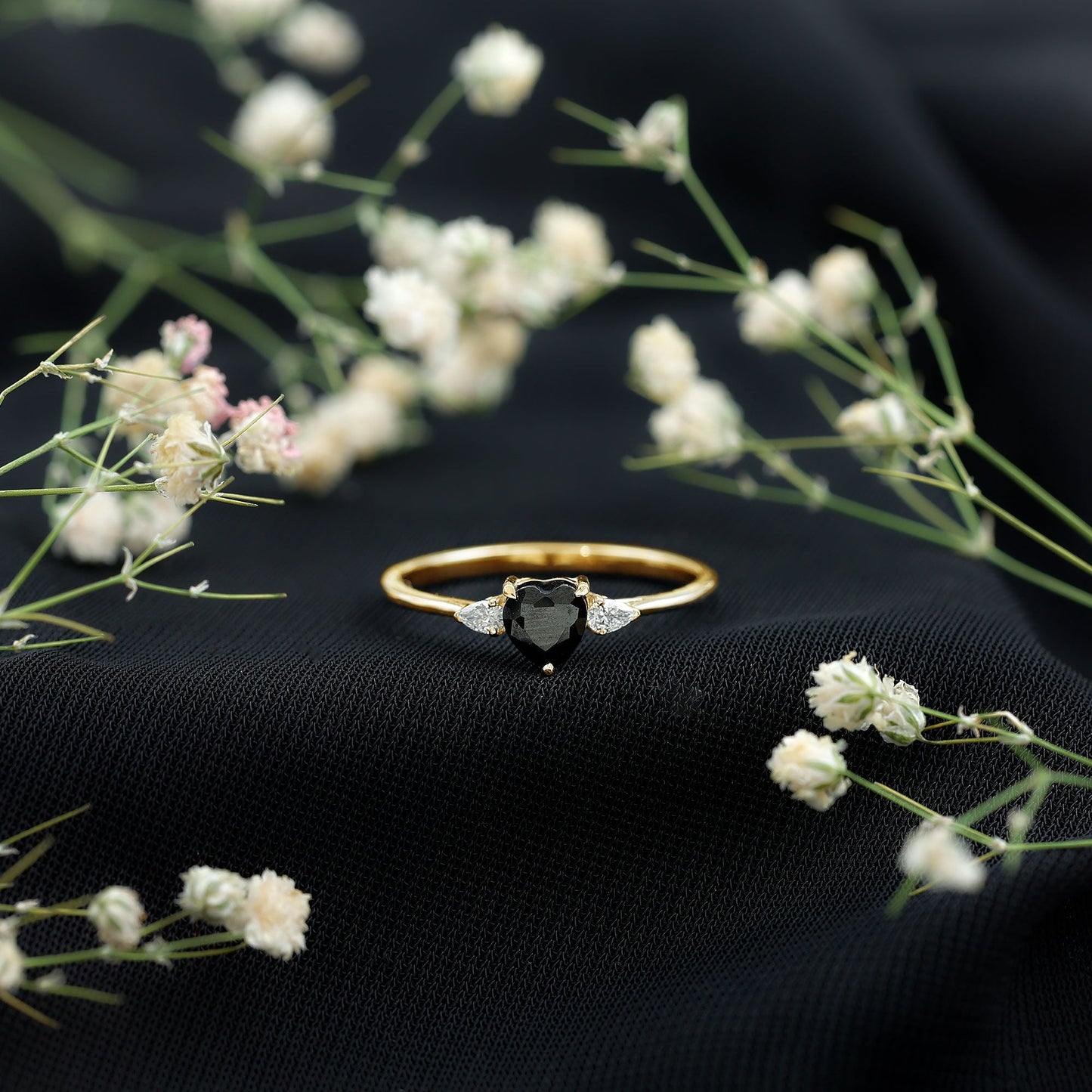 Certified Lab Grown Black Diamond Heart Promise Ring with White Diamond
