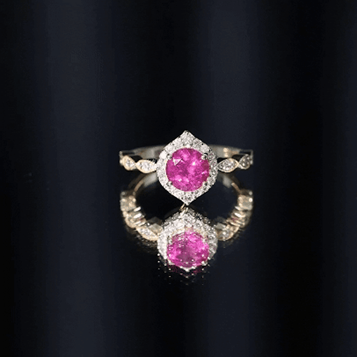 Genuine Pink Tourmaline Vintage Engagement Ring with Diamond