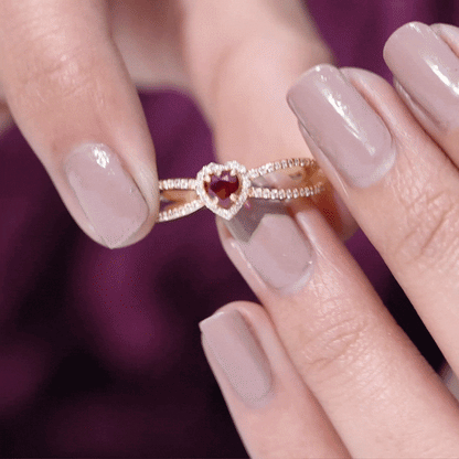 Natural Ruby Heart Engagement Ring with Diamond Split Shank