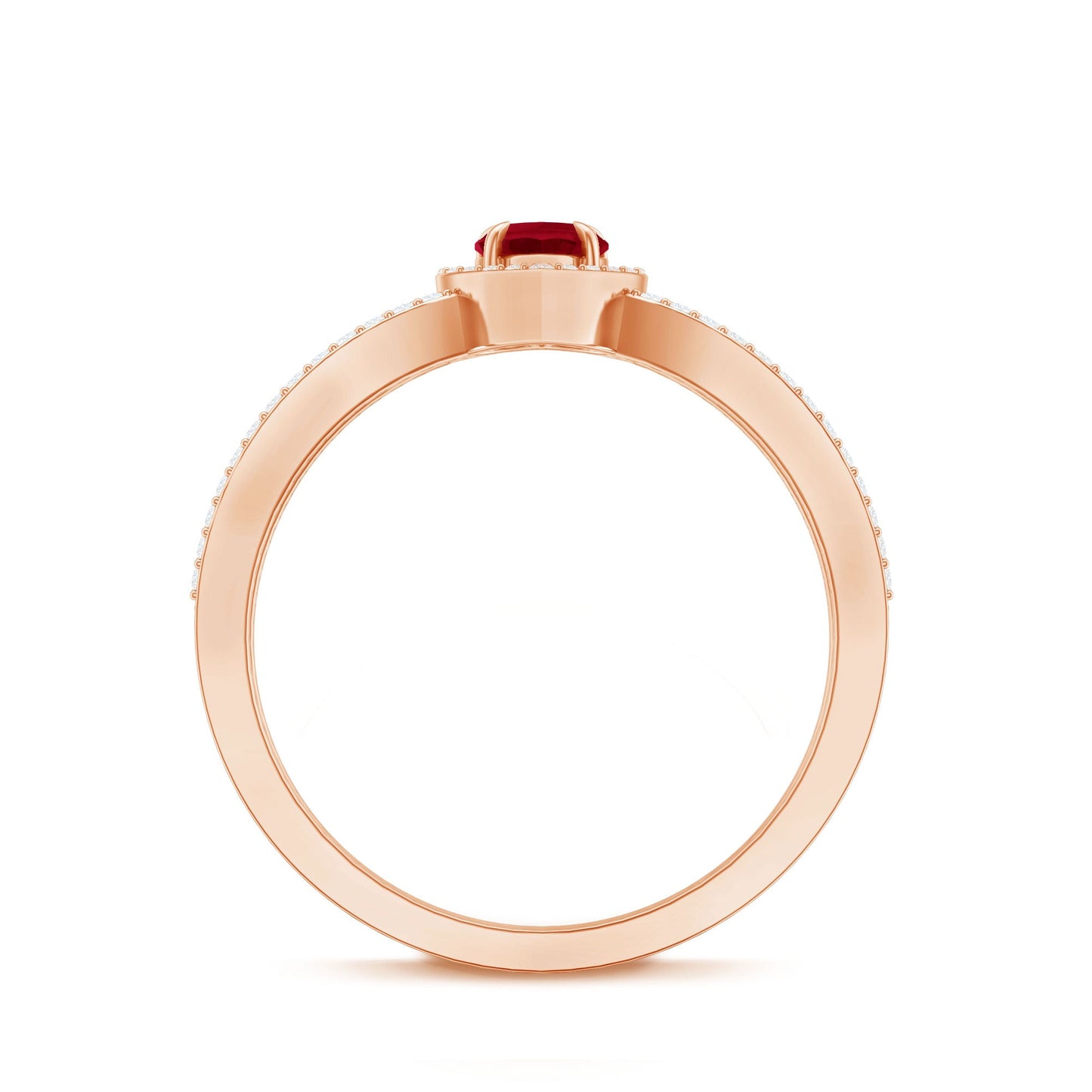 Natural Ruby Heart Engagement Ring with Diamond Split Shank