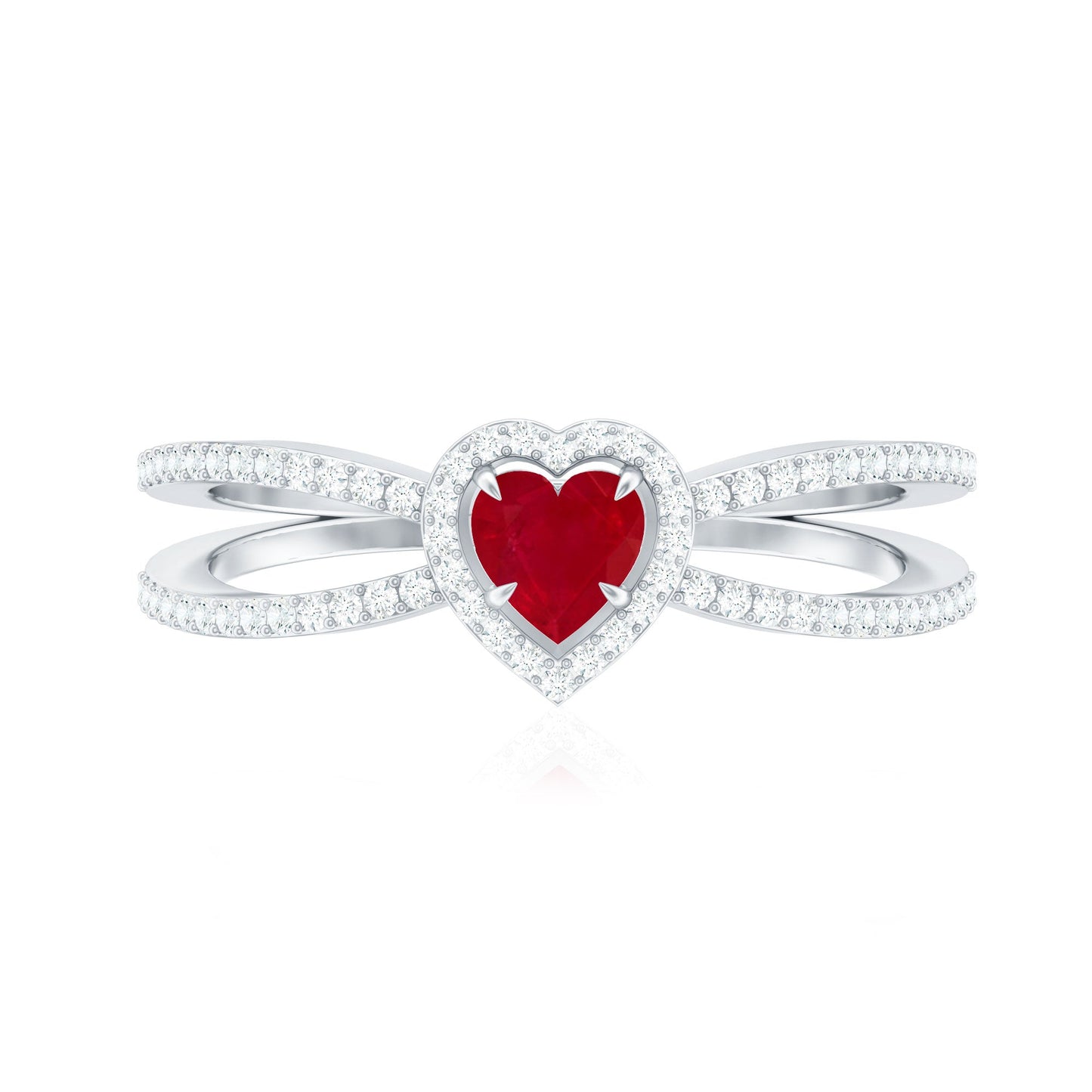 Natural Ruby Heart Engagement Ring with Diamond Split Shank
