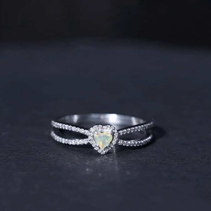 Certified Natural Ethiopian Opal Heart Shaped Engagement Ring with Diamond Halo