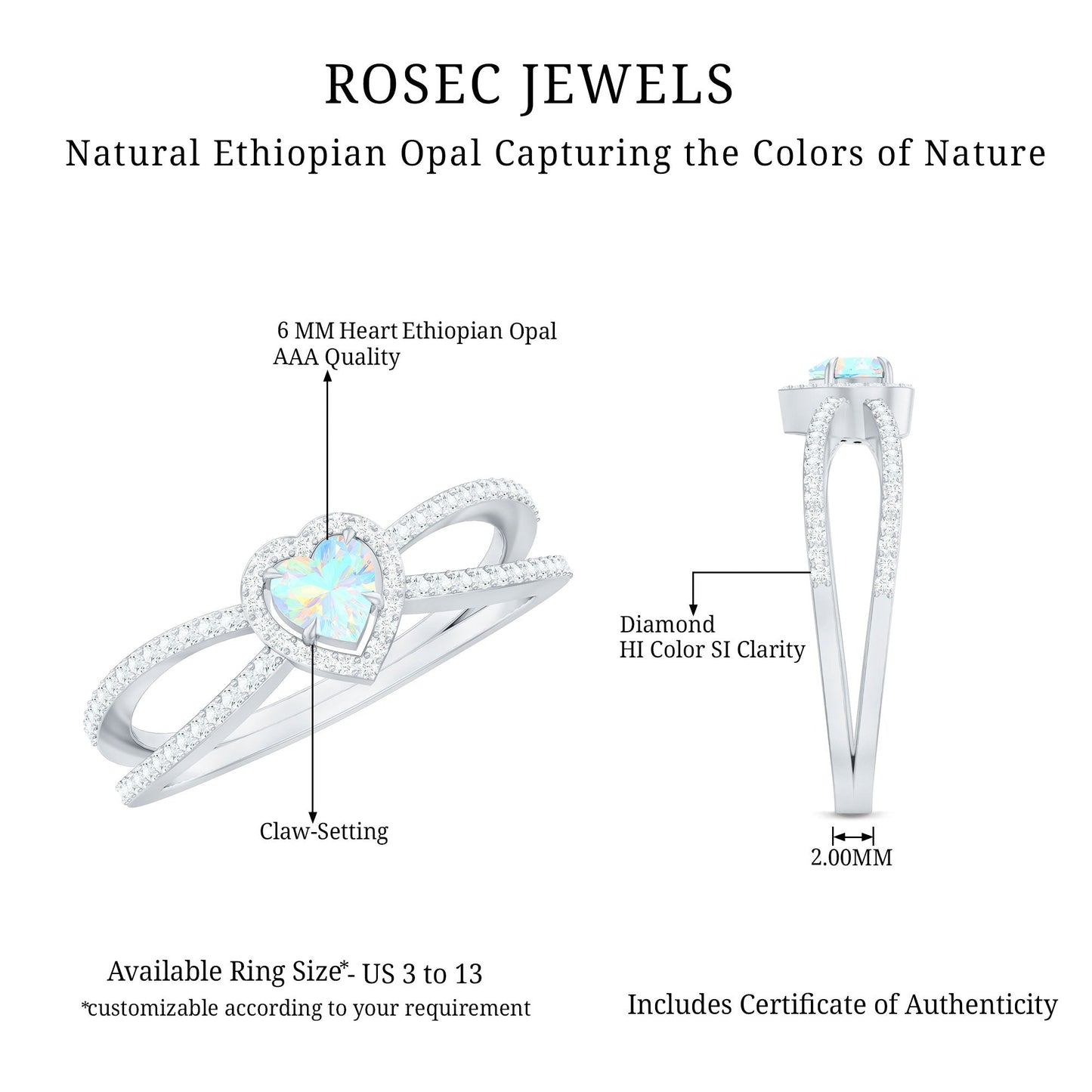 Certified Natural Ethiopian Opal Heart Shaped Engagement Ring with Diamond Halo
