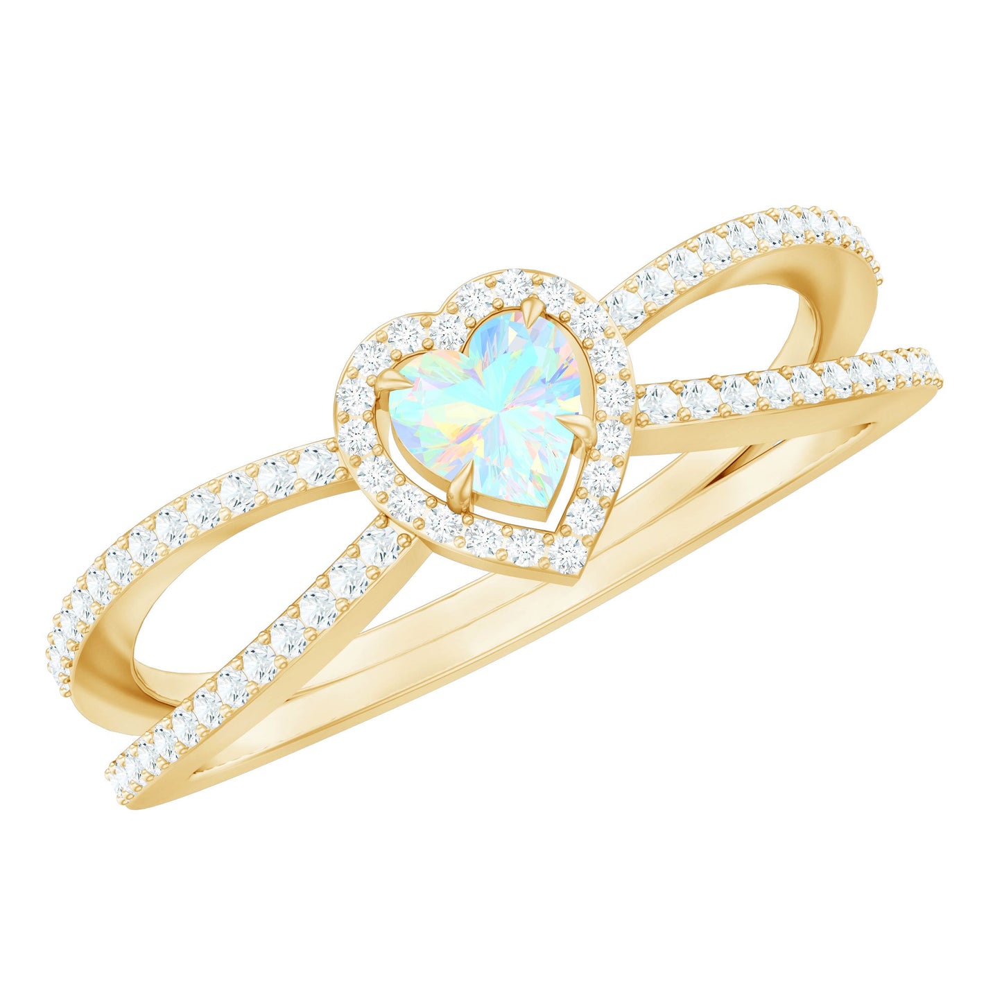 Certified Natural Ethiopian Opal Heart Shaped Engagement Ring with Diamond Halo