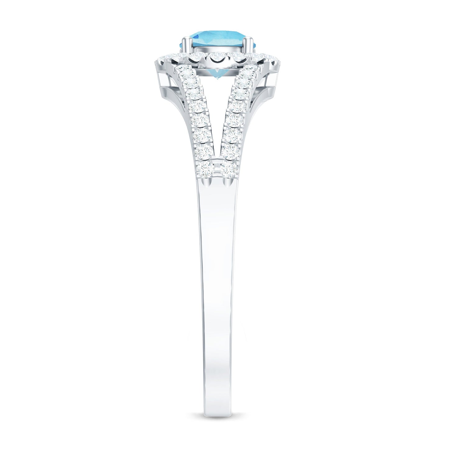 0.8 Carat Aquamarine and Diamond Split Shank Engagement Ring for Women