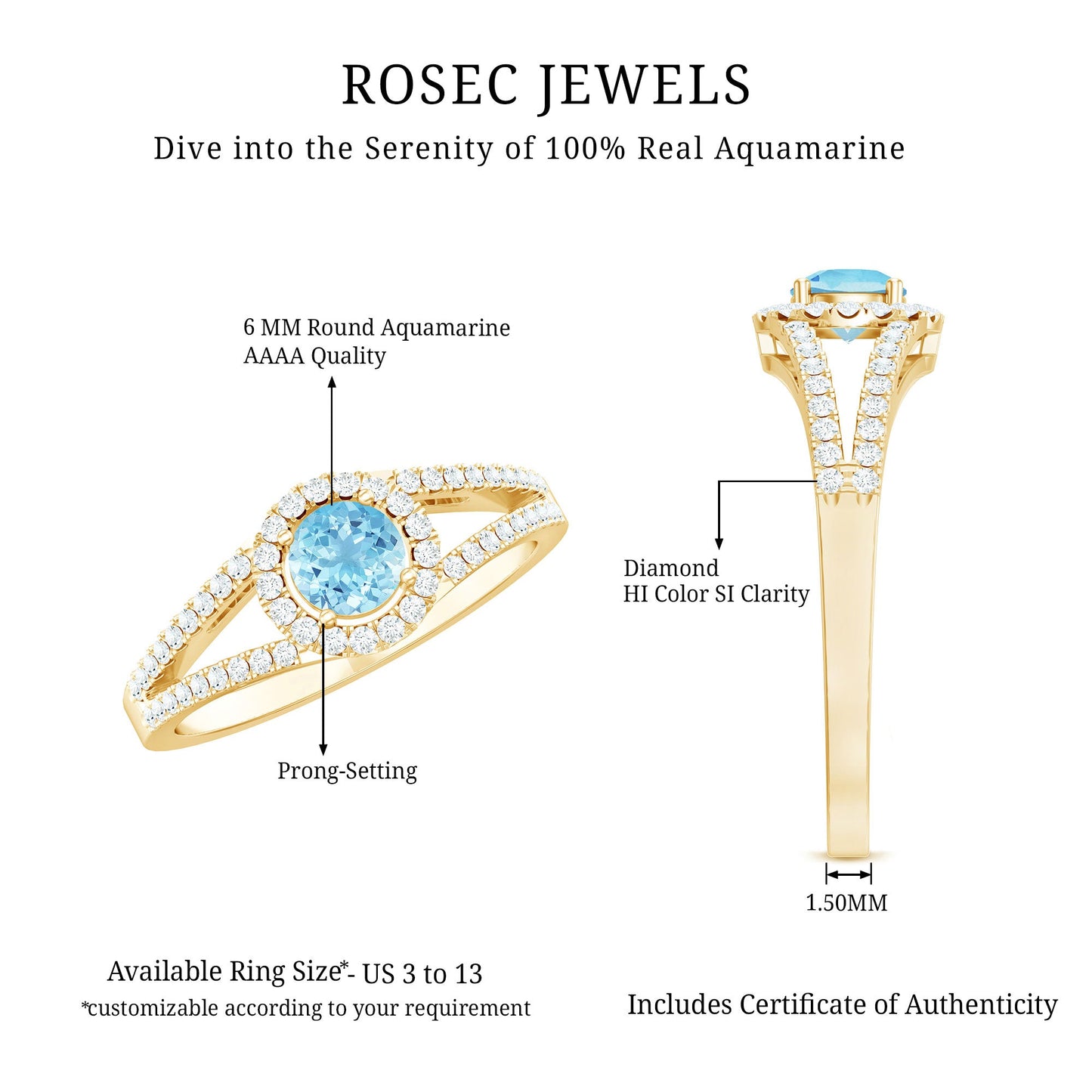 0.8 Carat Aquamarine and Diamond Split Shank Engagement Ring for Women