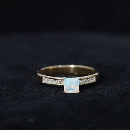Certified Real Ethiopian Opal Princess Cut Engagement Ring with Diamond