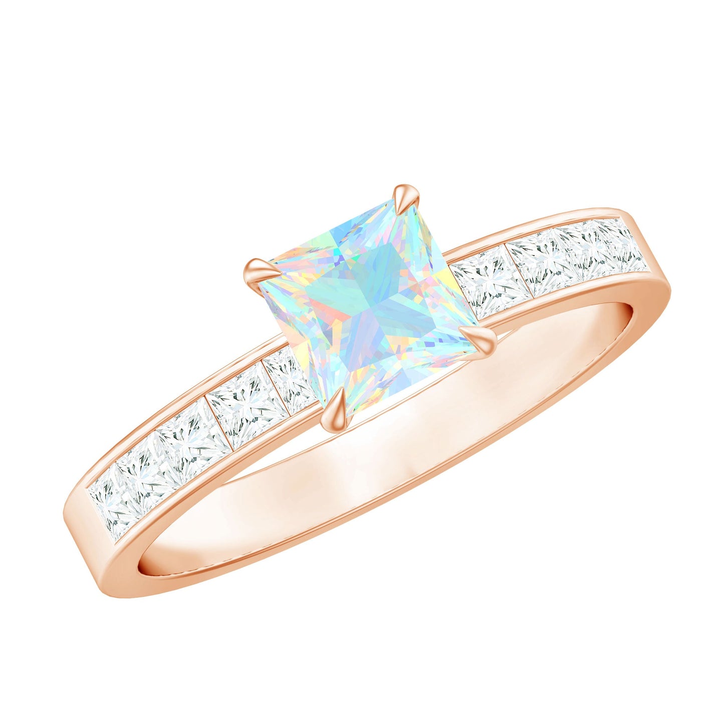 Certified Real Ethiopian Opal Princess Cut Engagement Ring with Diamond