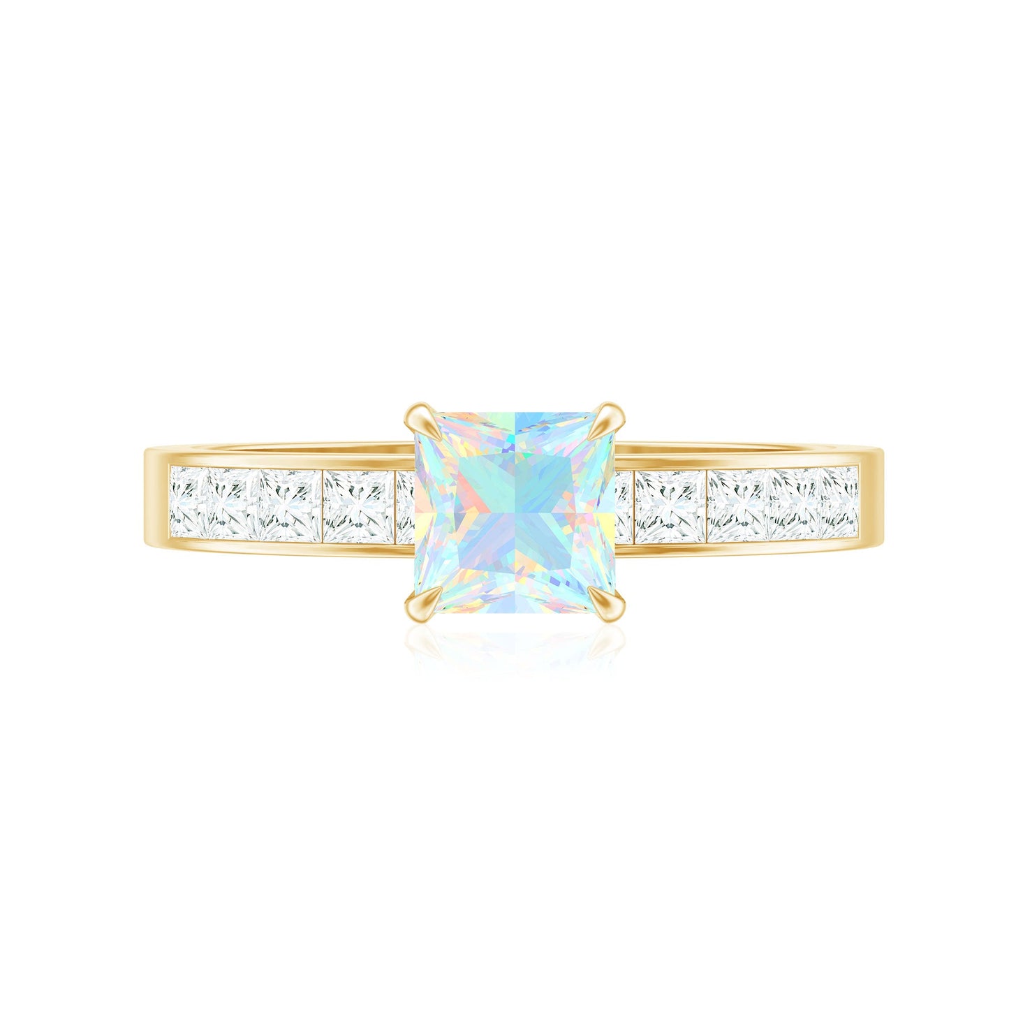 Certified Real Ethiopian Opal Princess Cut Engagement Ring with Diamond