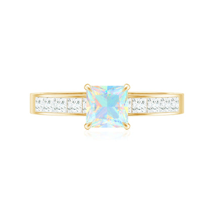 Certified Real Ethiopian Opal Princess Cut Engagement Ring with Diamond