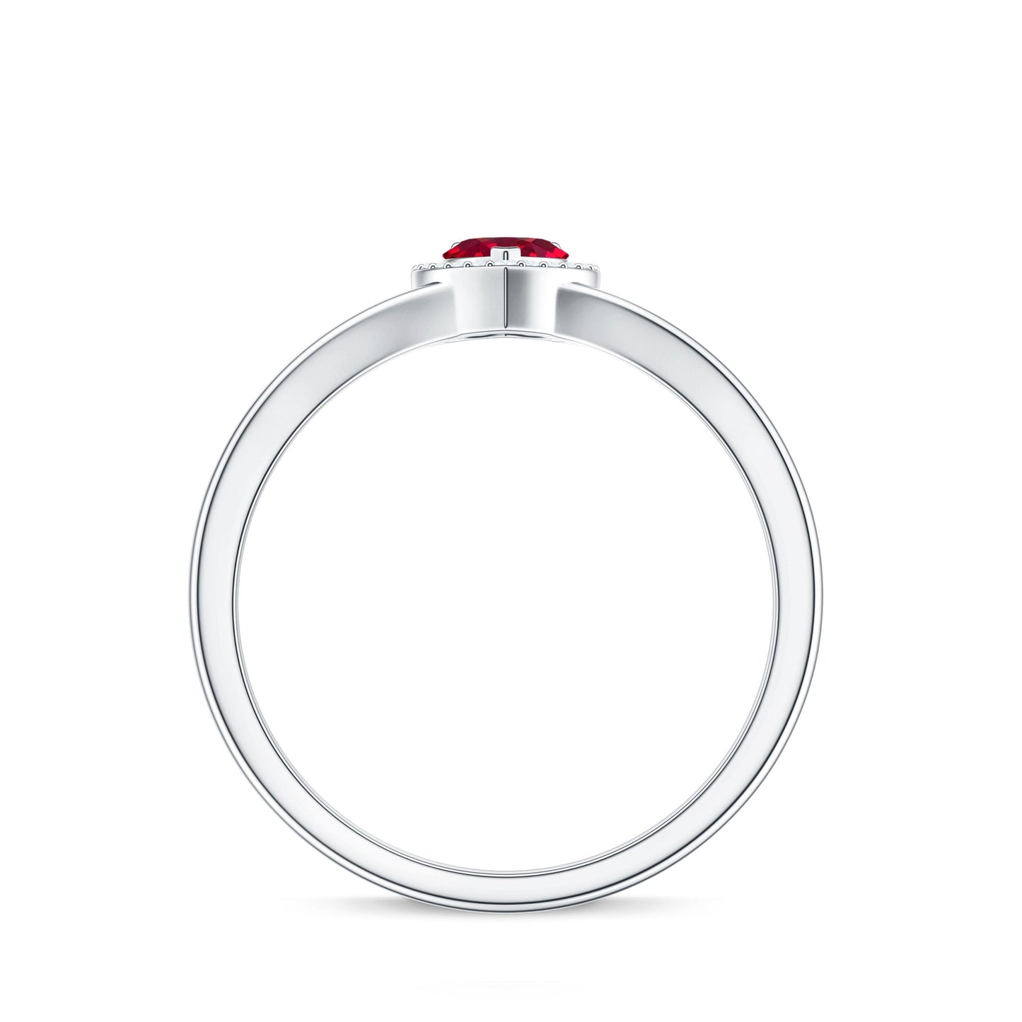 Lab Grown Ruby Heart Promise Ring with Diamond Halo