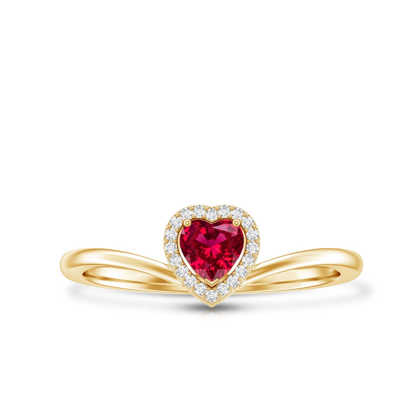 Lab Grown Ruby Heart Promise Ring with Diamond Halo