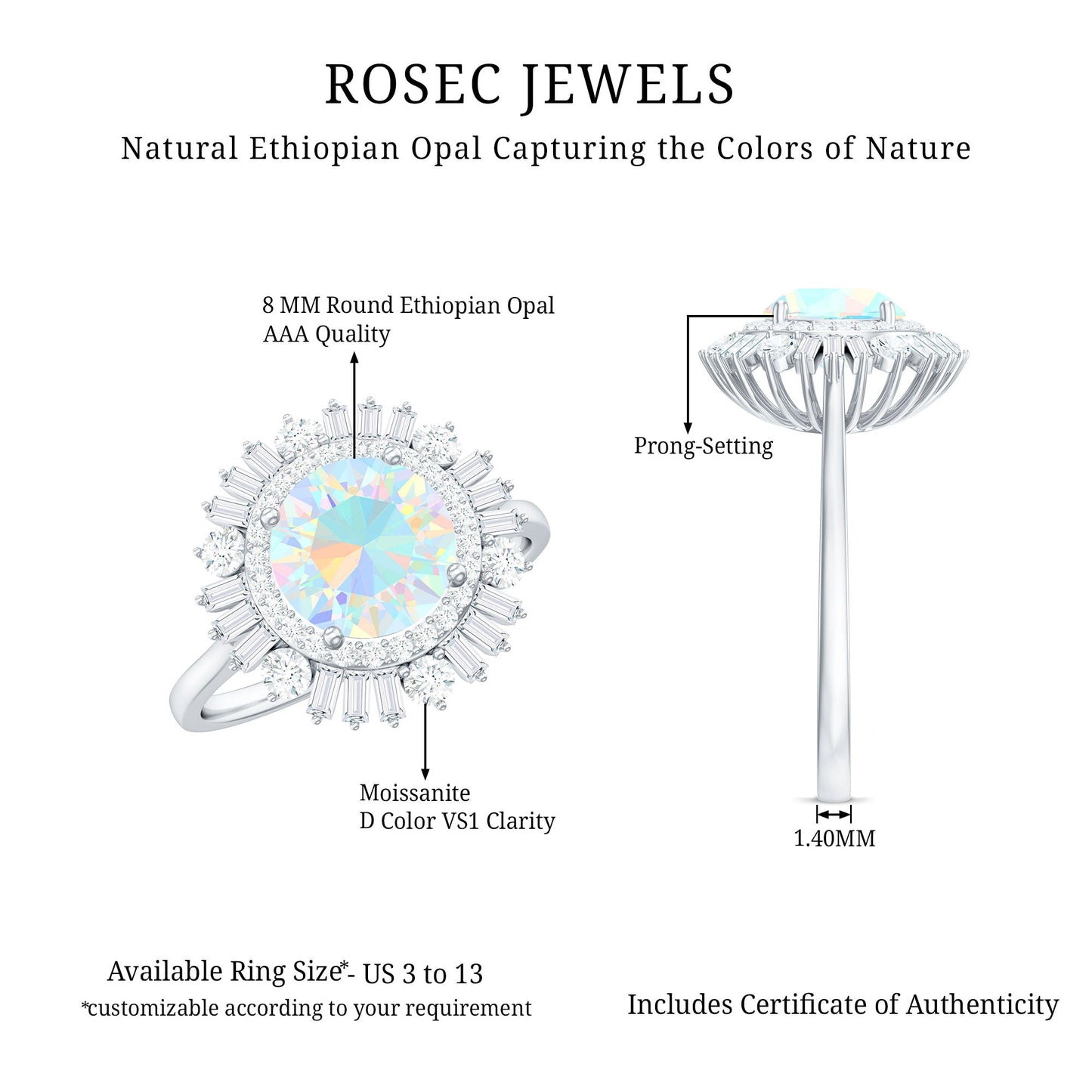 Natural 2 Carat Ethiopian Opal Double Halo Engagement Ring with Certificate