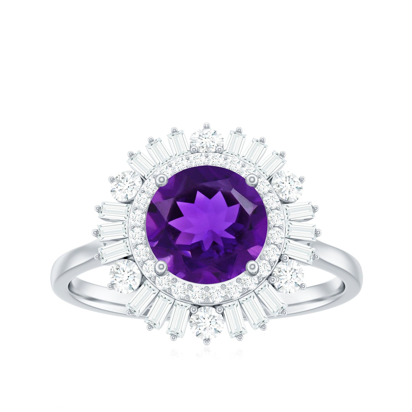 Natural 1.2 Carat Amethyst Statement Engagement Ring with Moissanite Double Halo