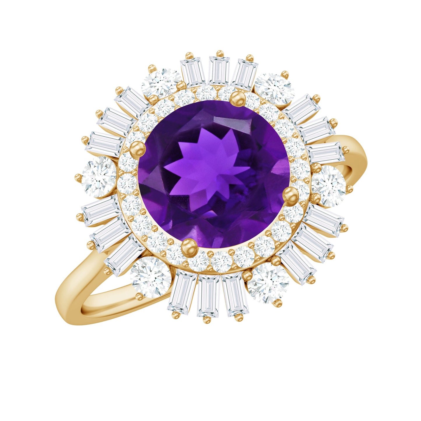Natural 1.2 Carat Amethyst Statement Engagement Ring with Moissanite Double Halo