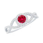 Criss Cross Shank Created Ruby and Diamond Halo Engagement Ring