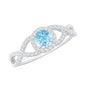 Real Aquamarine Criss Cross Engagement Ring with Diamond Halo