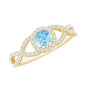 Real Aquamarine Criss Cross Engagement Ring with Diamond Halo