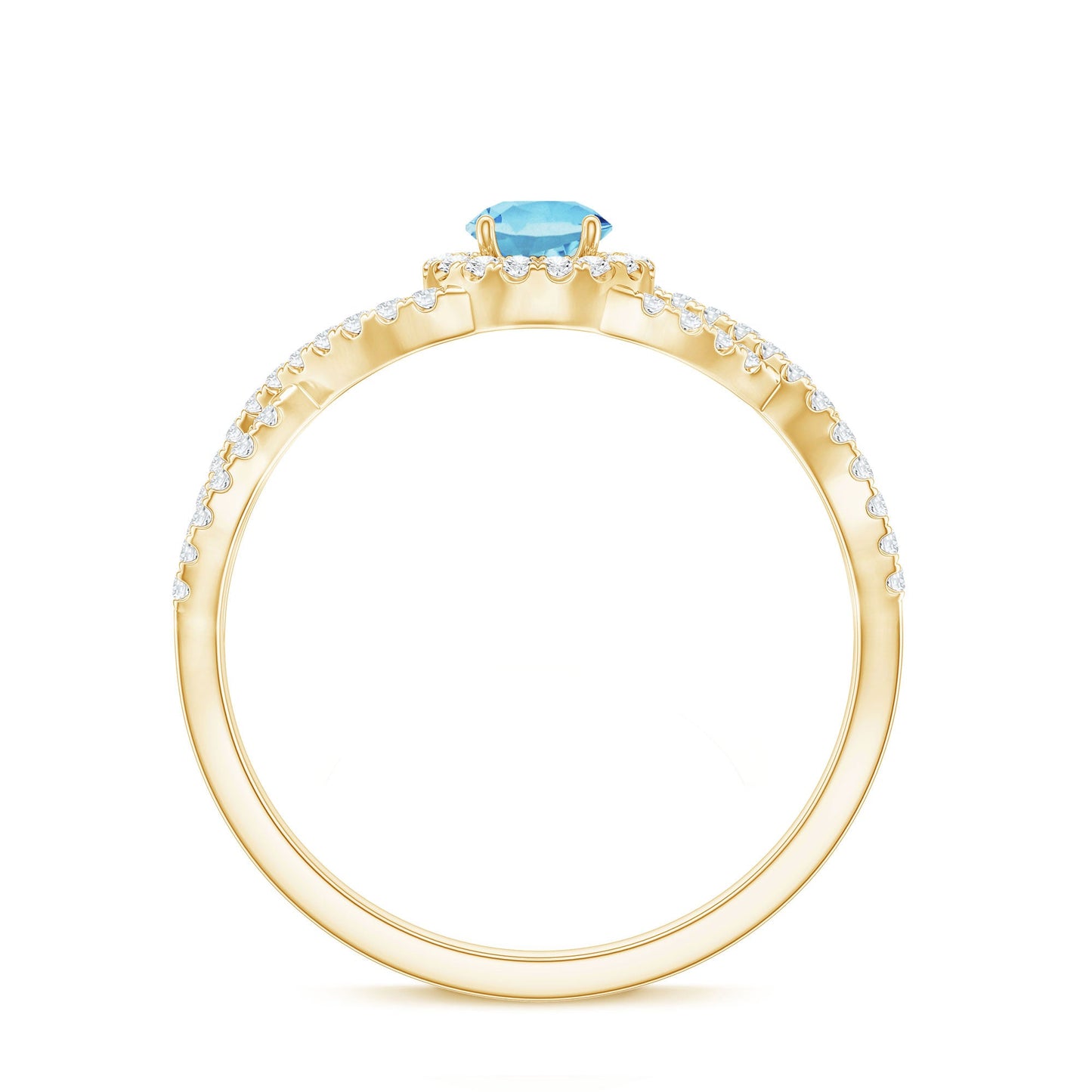 Real Aquamarine Criss Cross Engagement Ring with Diamond Halo