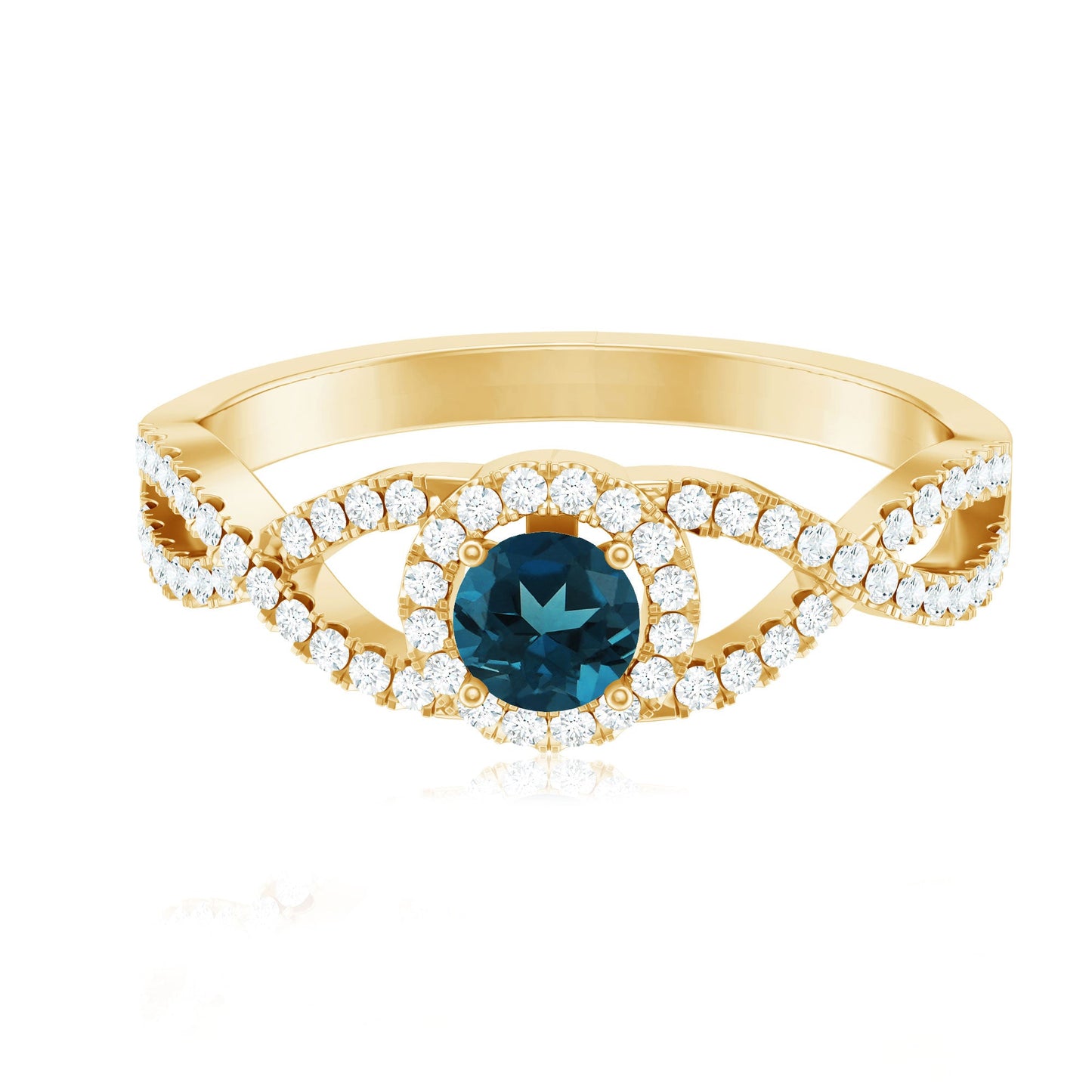 London Blue Topaz Crossover Engagement Ring with Diamond Halo