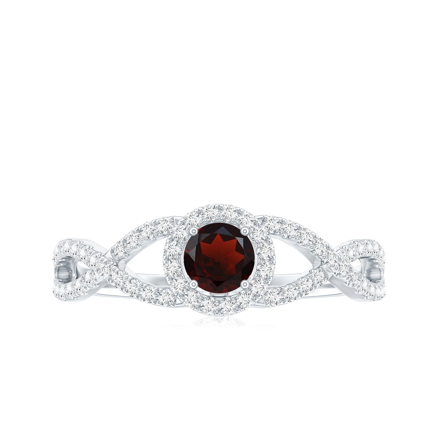 Natural Garnet Engagement Ring with Diamond Criss Cross Shank