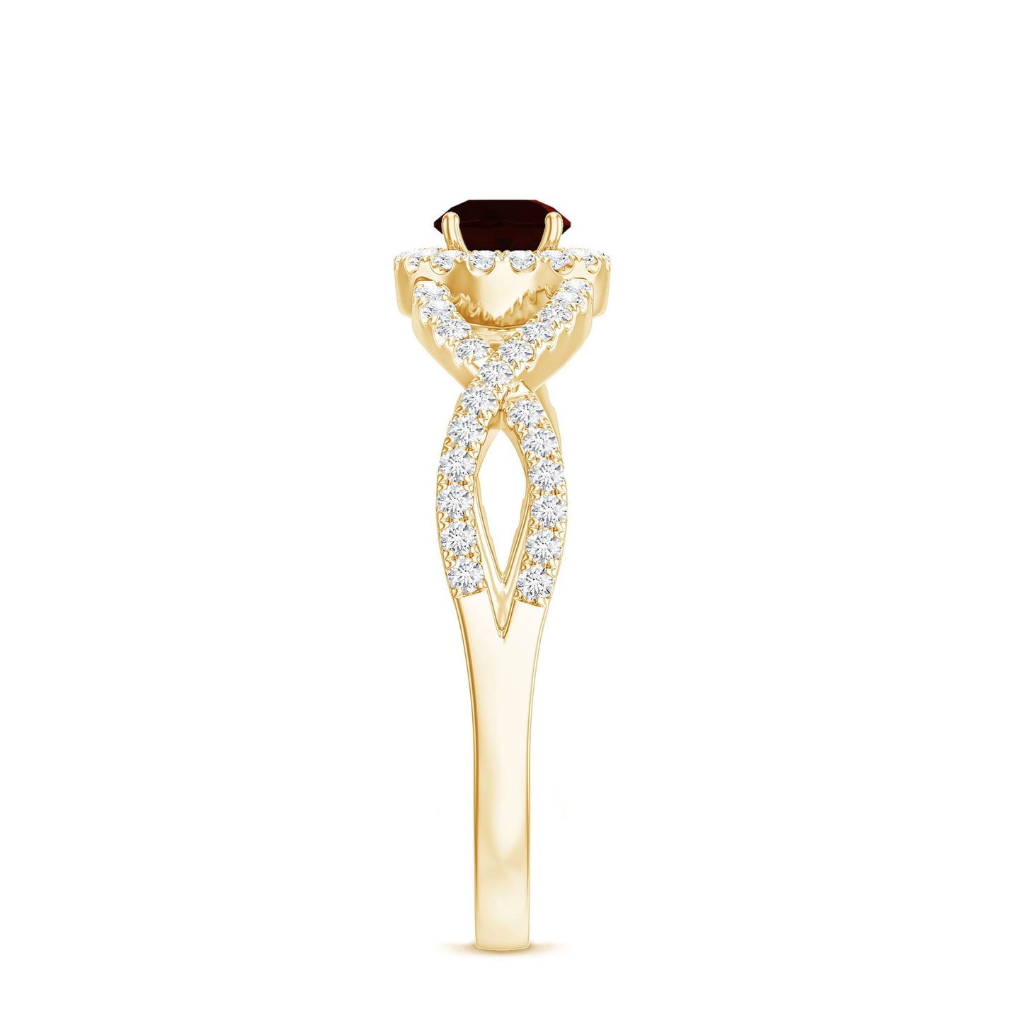 Natural Garnet Engagement Ring with Diamond Criss Cross Shank