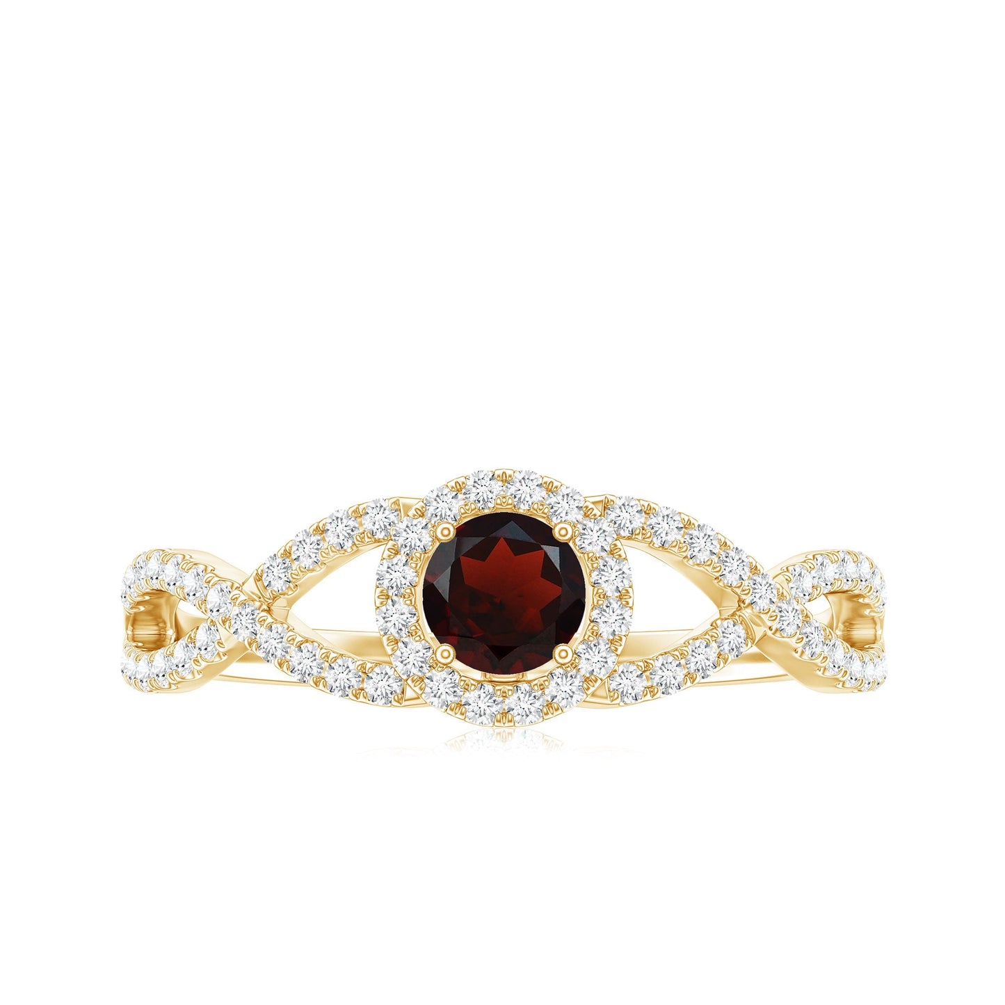 Natural Garnet Engagement Ring with Diamond Criss Cross Shank