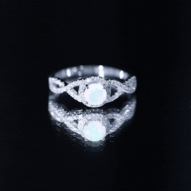 Natural Ethiopian Opal Diamond Engagement Ring with Criss Cross Shank