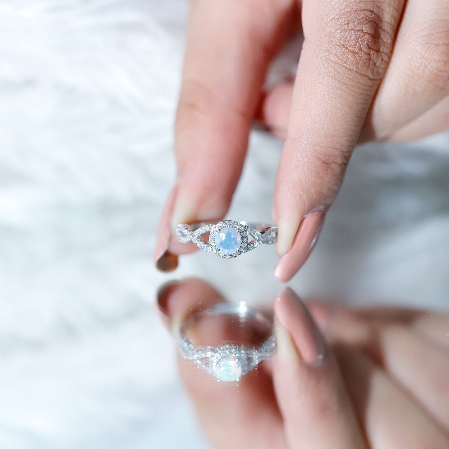 Natural Ethiopian Opal Diamond Engagement Ring with Criss Cross Shank