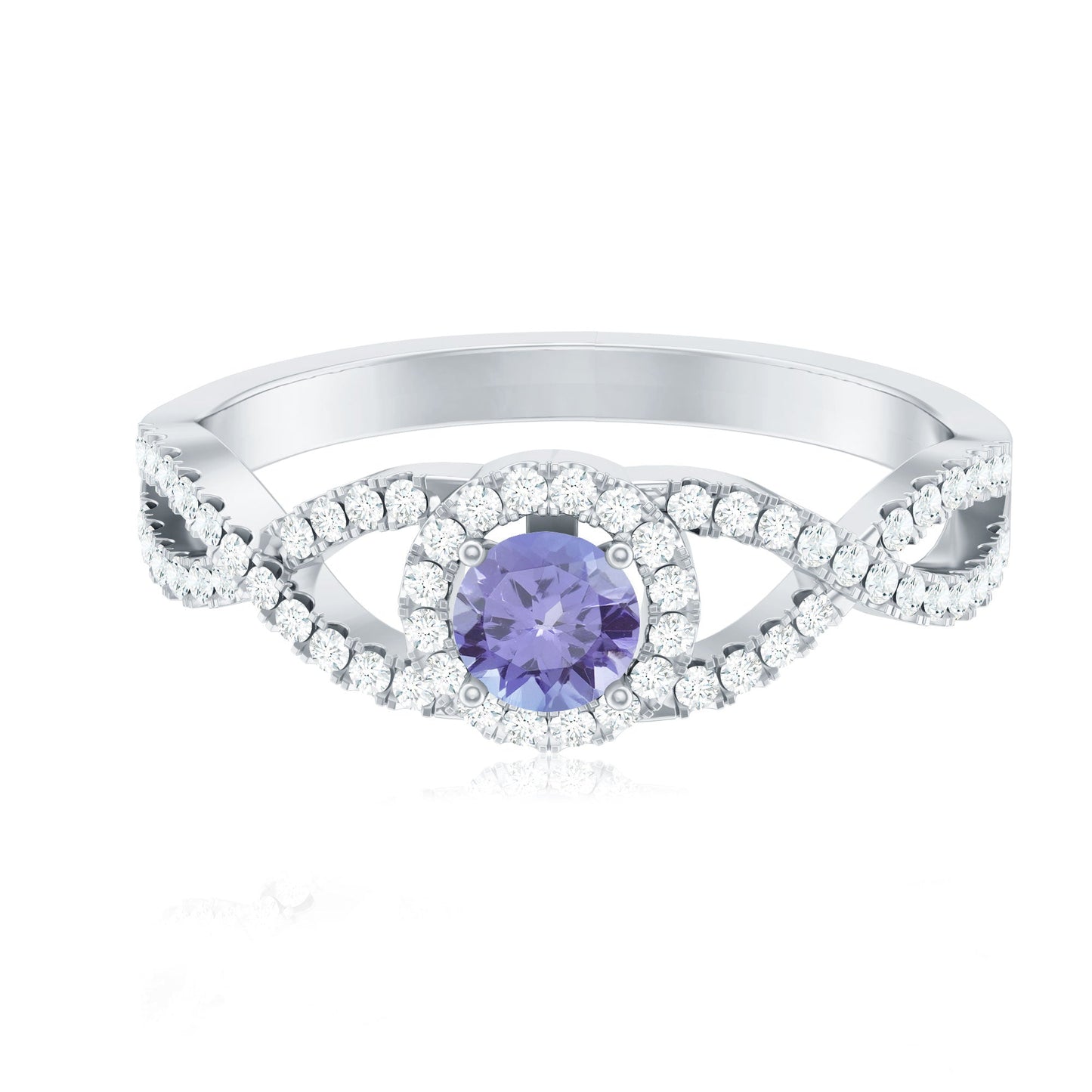 Real Tanzanite Engagement Ring with Diamond Criss Cross Shank