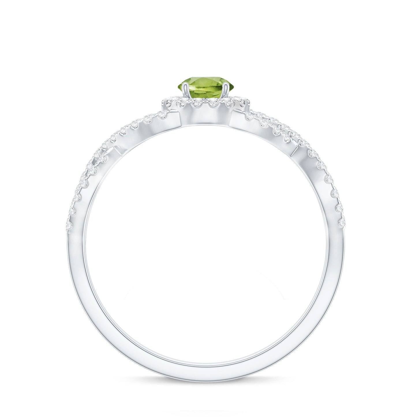 Natural 0.5 Carat Peridot Engagement Ring with Diamond Criss Cross Shank