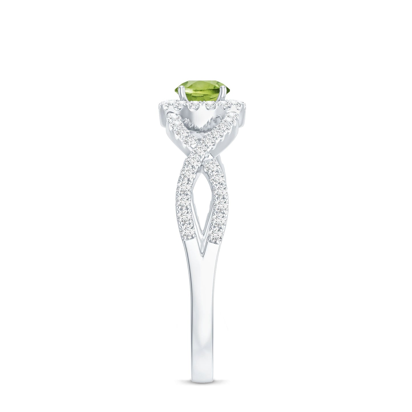 Natural 0.5 Carat Peridot Engagement Ring with Diamond Criss Cross Shank