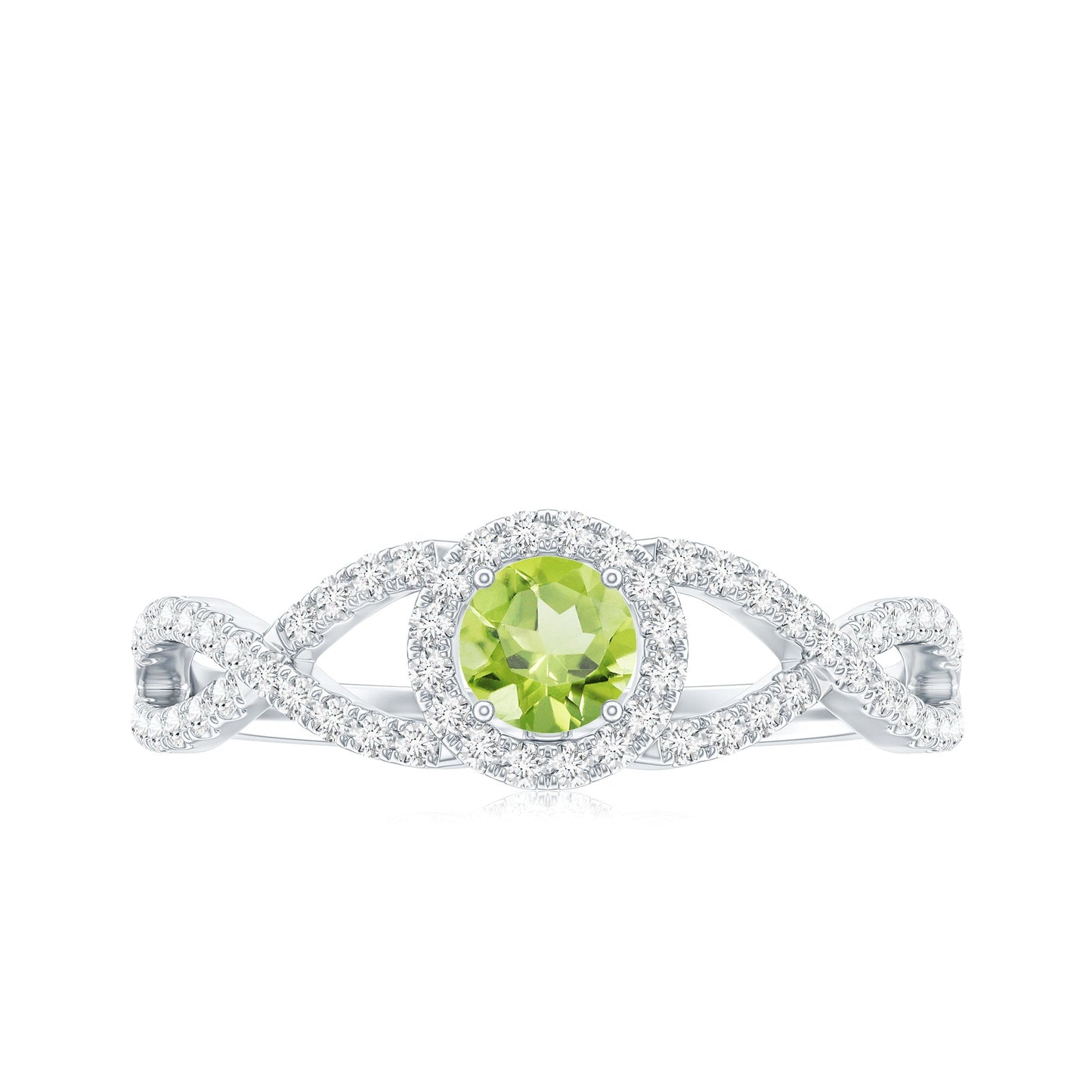 Natural 0.5 Carat Peridot Engagement Ring with Diamond Criss Cross Shank