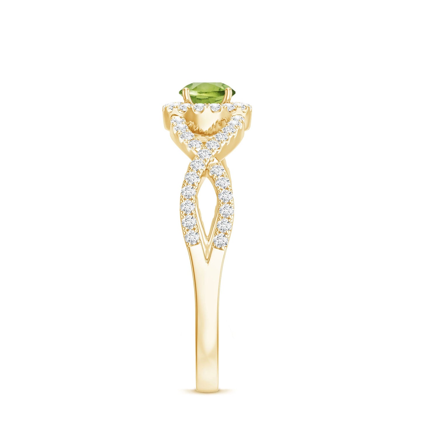 Natural 0.5 Carat Peridot Engagement Ring with Diamond Criss Cross Shank