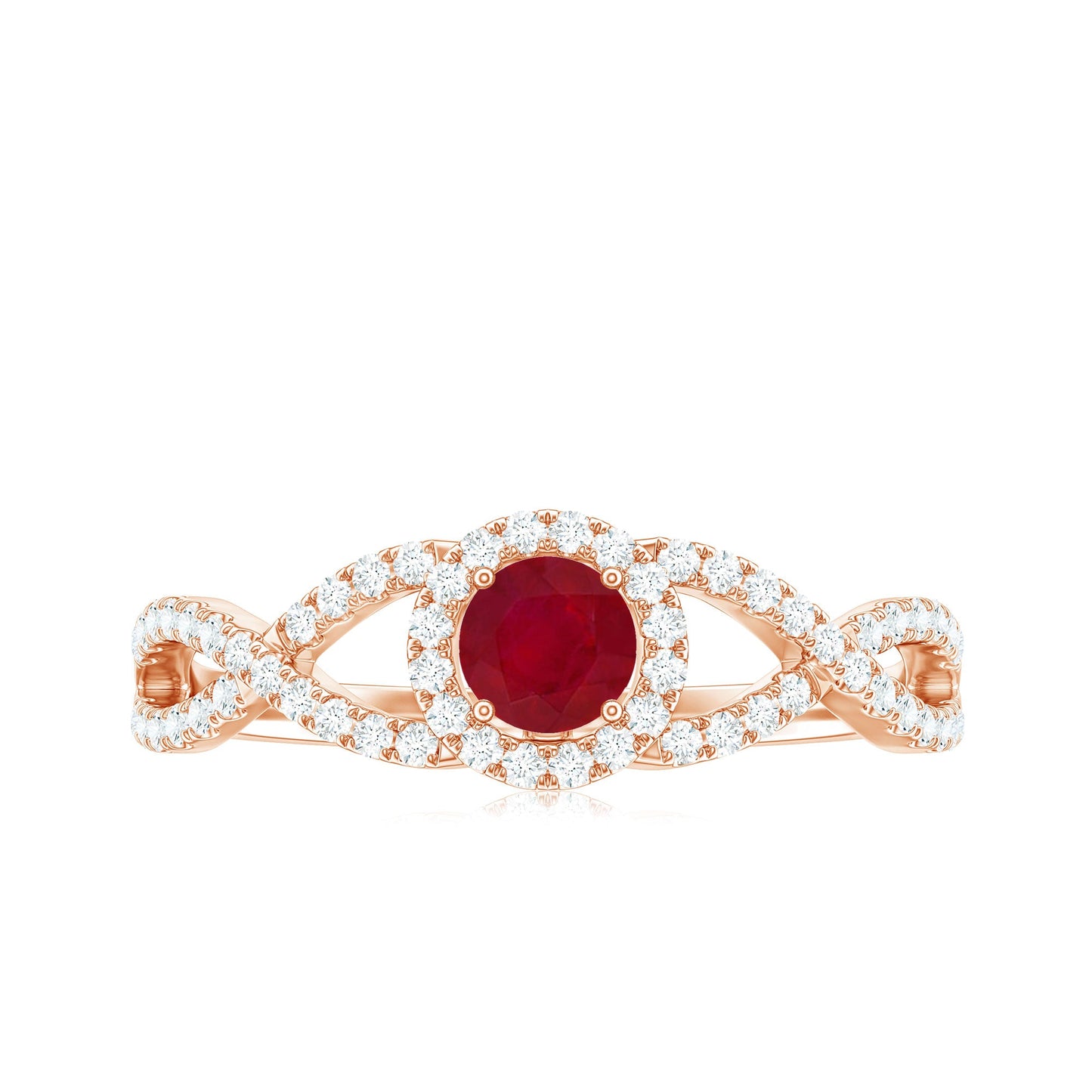 Genuine Ruby Engagement Ring with Diamond Criss Cross Shank