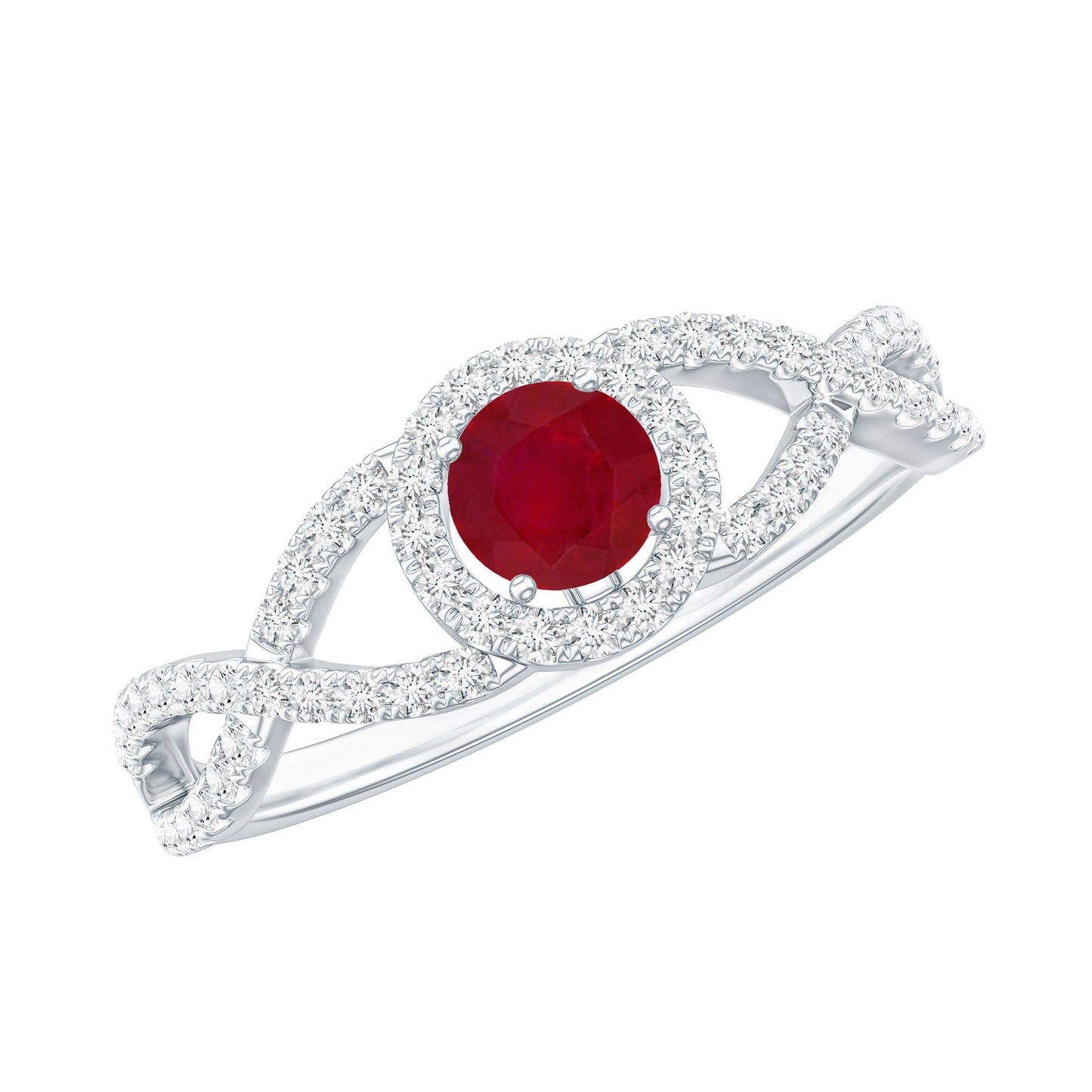 Genuine Ruby Engagement Ring with Diamond Criss Cross Shank
