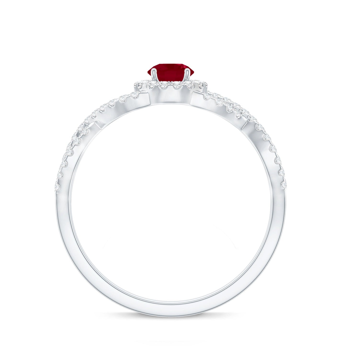 Genuine Ruby Engagement Ring with Diamond Criss Cross Shank