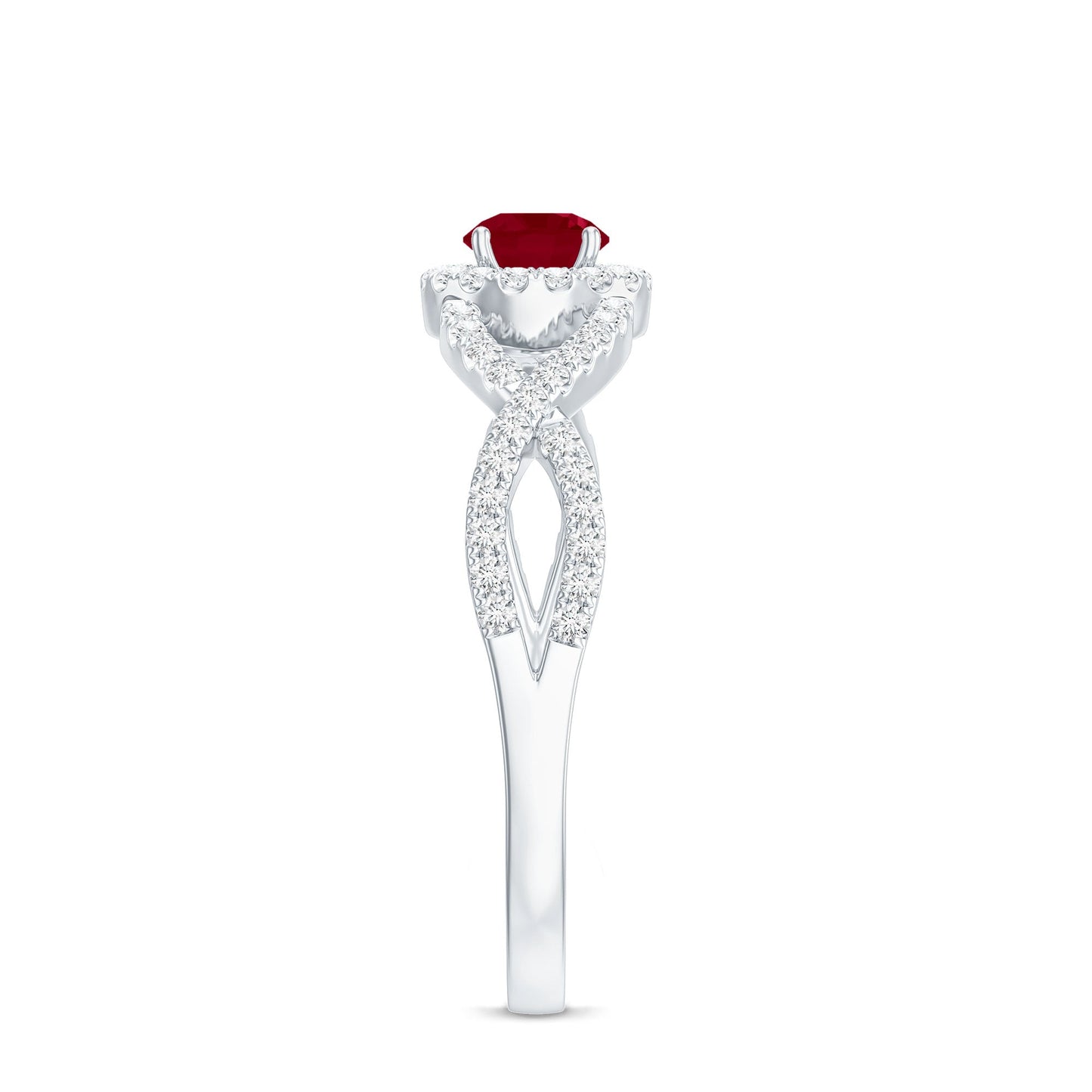 Genuine Ruby Engagement Ring with Diamond Criss Cross Shank