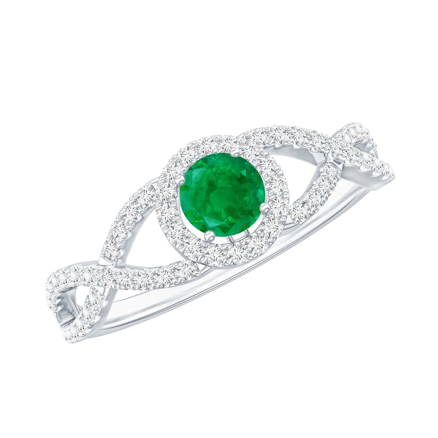 Real Emerald and Diamond Criss Cross Engagement Ring