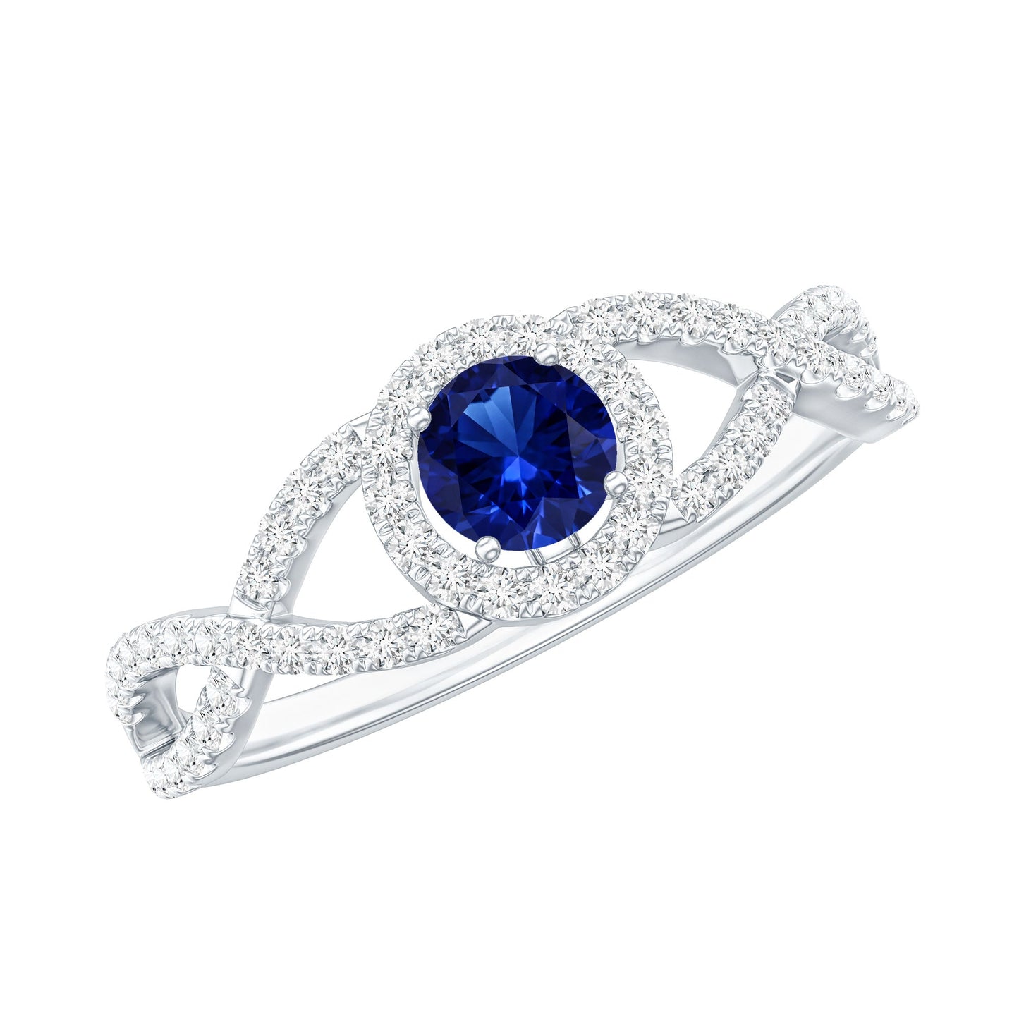 Certified 0.6 Carat Lab Grown Blue Sapphire Crossover Engagement Ring with Diamond