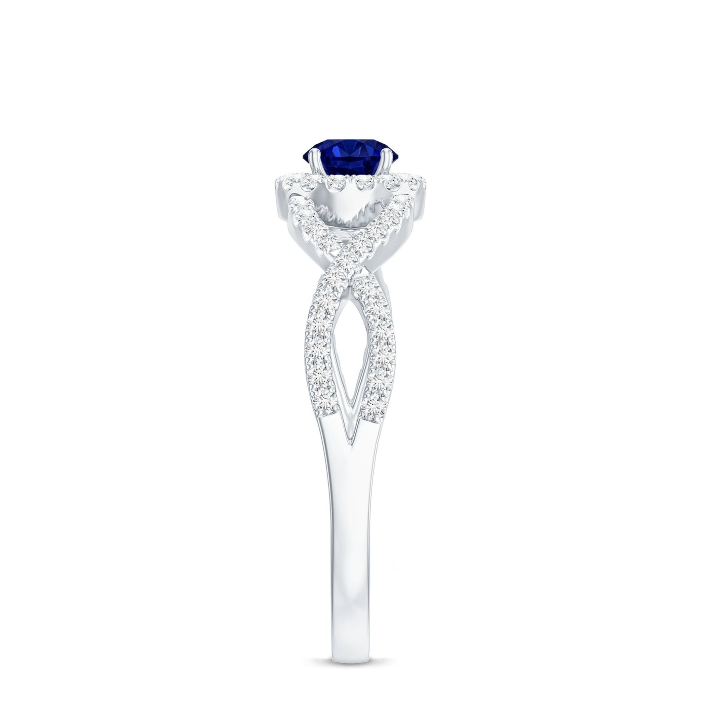 Certified 0.6 Carat Lab Grown Blue Sapphire Crossover Engagement Ring with Diamond