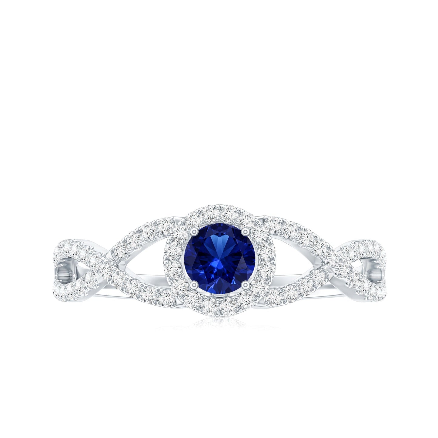 Certified 0.6 Carat Lab Grown Blue Sapphire Crossover Engagement Ring with Diamond